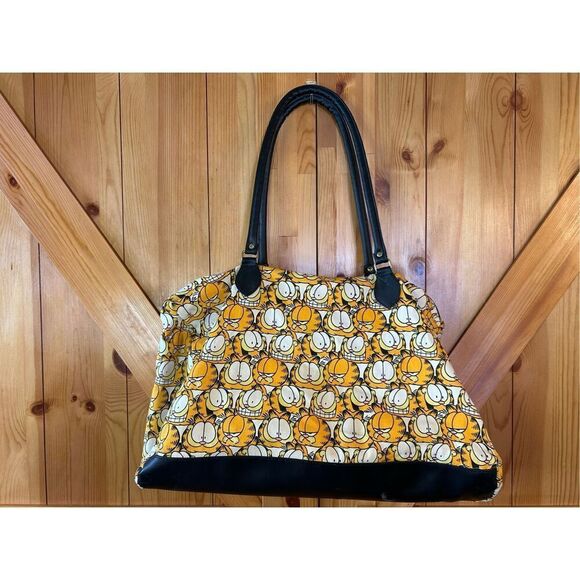 Garfield Faces Shoulder Strap Vintage Tote Bag Zipper Duffel Purse - Picture 3 of 12